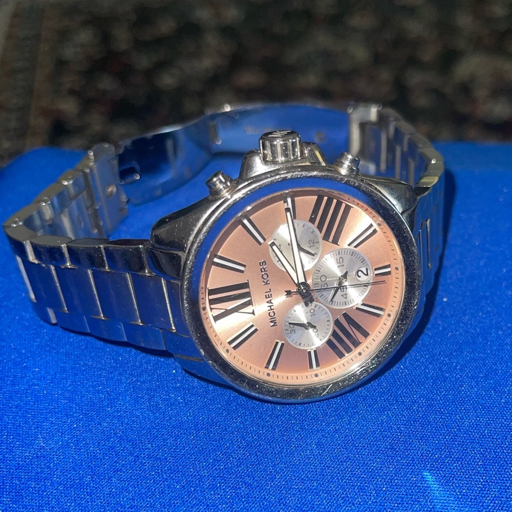Michael Kors watch-peach face-glow in the dark hands.